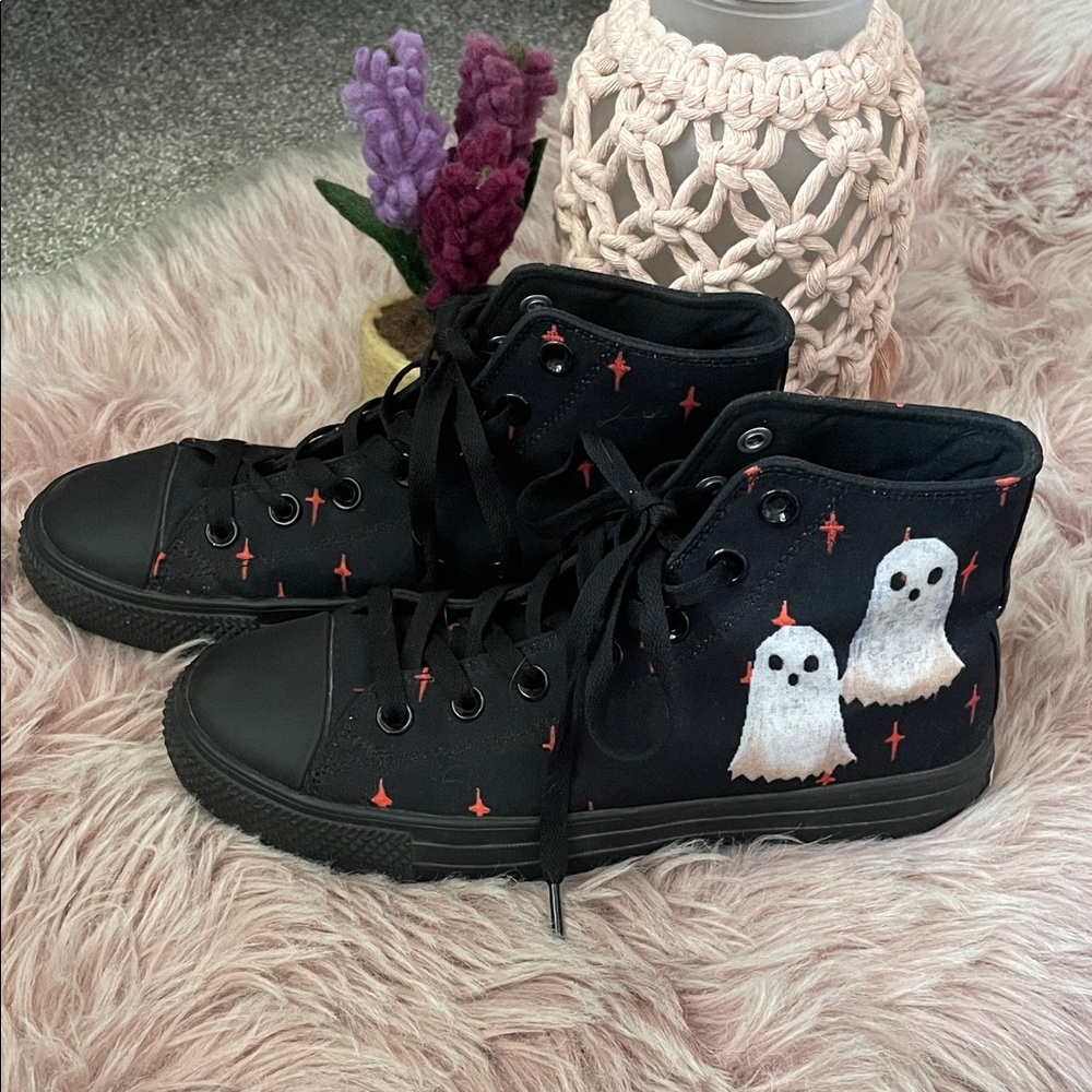 Black Ghost Print High-Top Sneakers